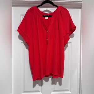0048- Cynthia Rowley Red Gauze Button Front Top 1X